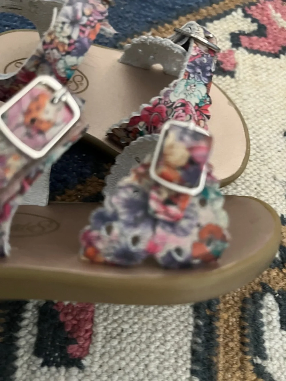 Footmates Ariel Floral Leather Sandals Toddler Size 5 Buckle Strap